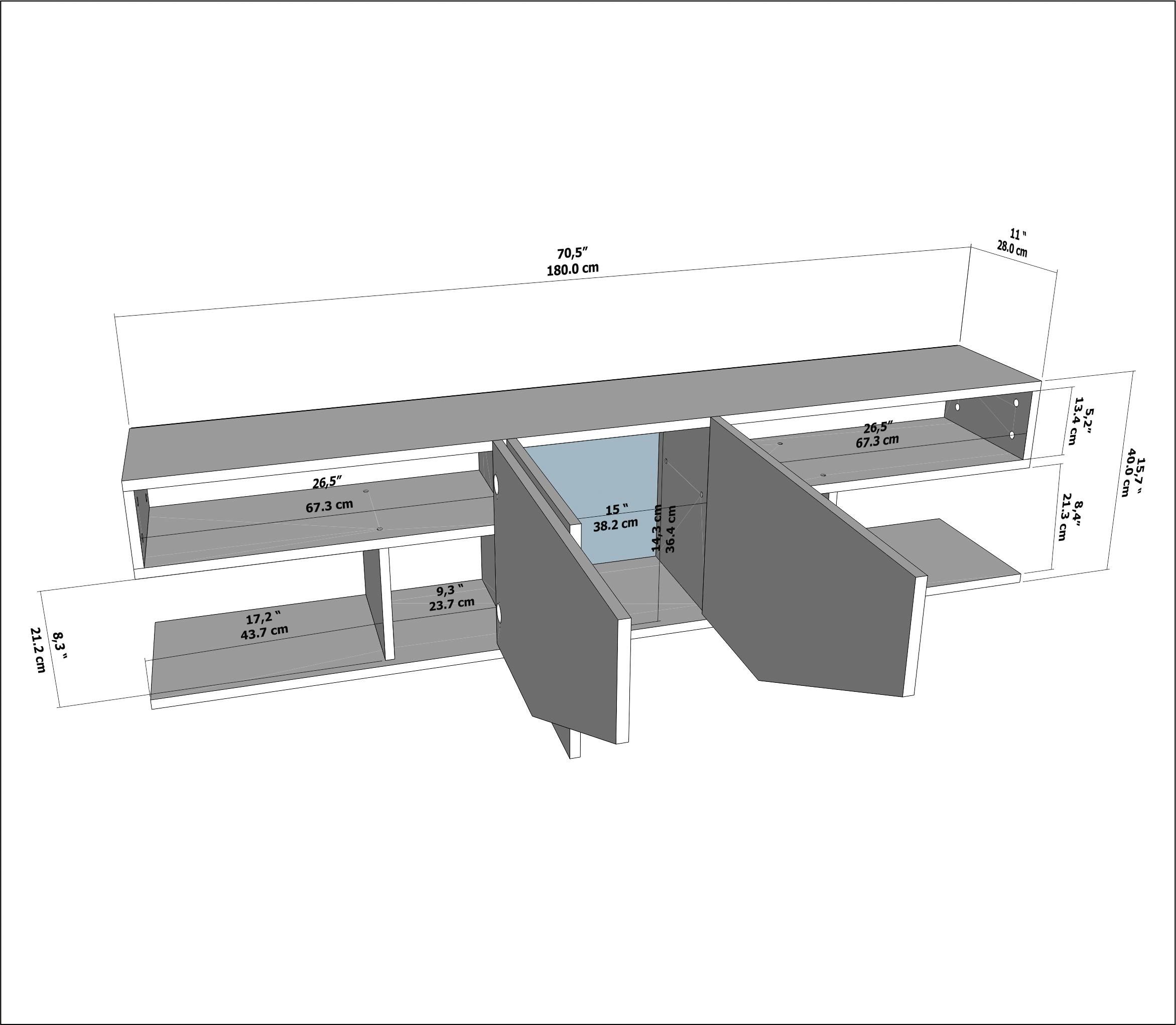 Meuble tv Incia de 180 cm avec 3 armoires - Banc TV (blanc brillant) - 6