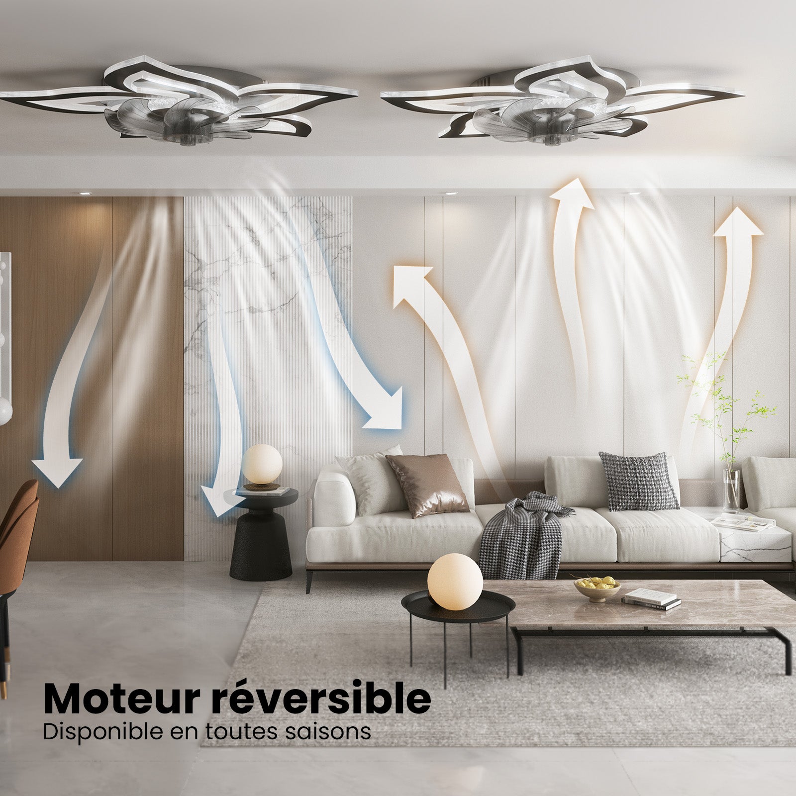 Heilmetz Ventilateur Lumineux Plafond Silencieux, 3 couleurs de lumière et 6 Vitesses de vent, avec Télécommande (Noir, Fleurs élégantes) - 5