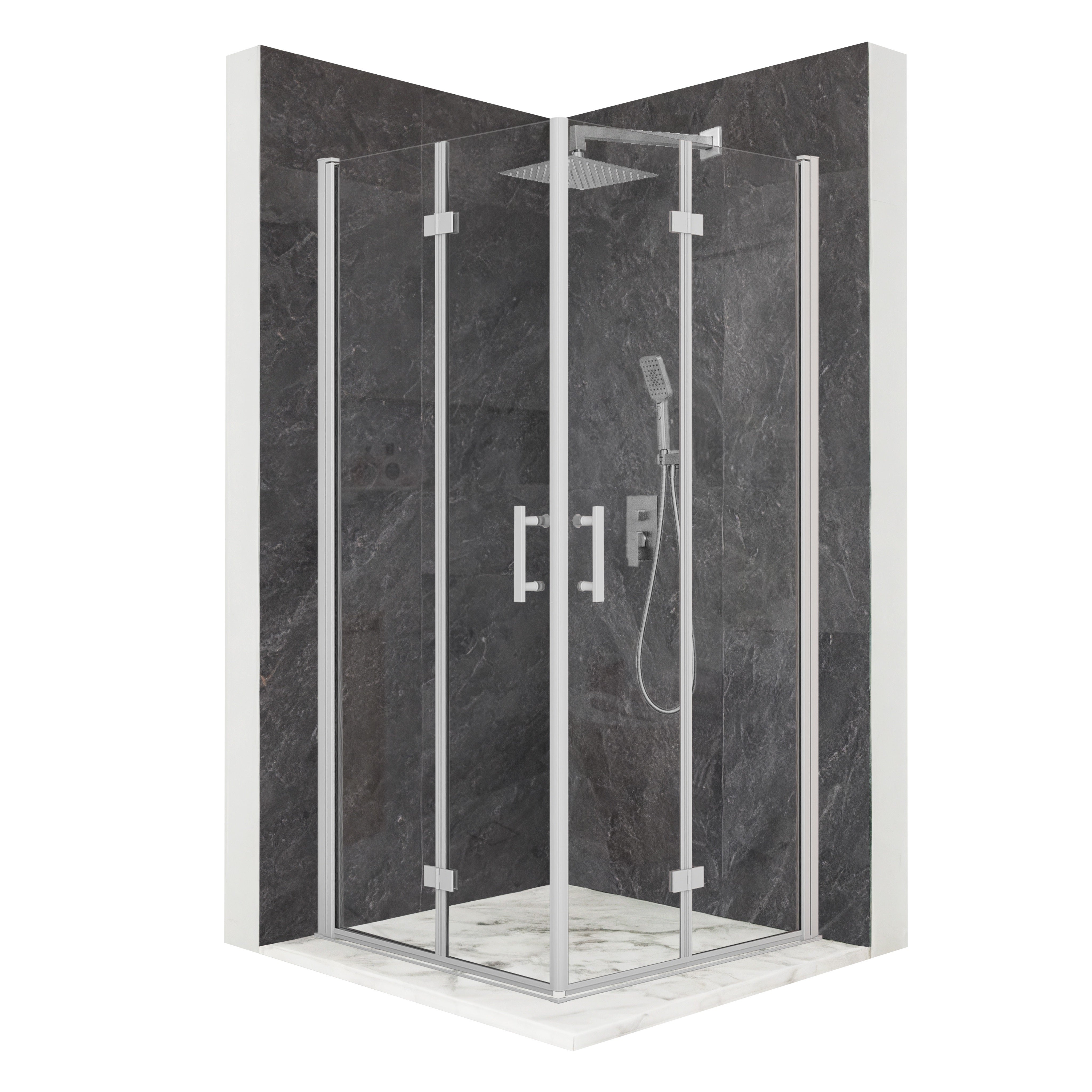 Kabina prysznicowa kwadratowa drzwi uchylne srebrna 90x90cm szkło 6mm + powłoka