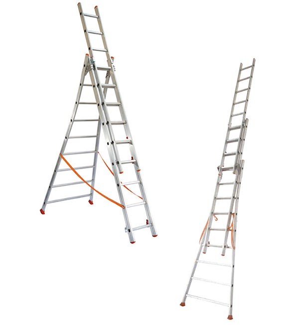 FACAL - Échelle transformable aluminium 3 plans Atlanta – Base évasée – Longueur 4 à 8 m - Longueur déployée 7,9 m - 6