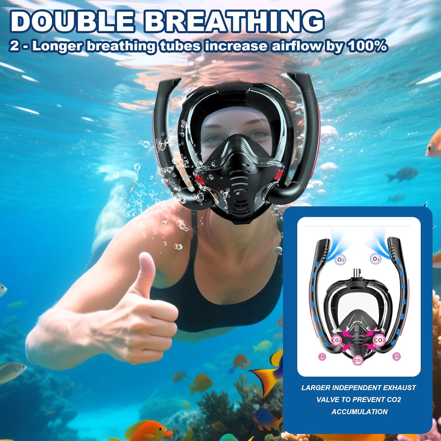 Masque de Plongée pour Adultes, Masque Complet avec Tuba, sans Risque de CO2, Masque de Plongée Intégral Complet pour la Plongée Libre, la Natation et - 3