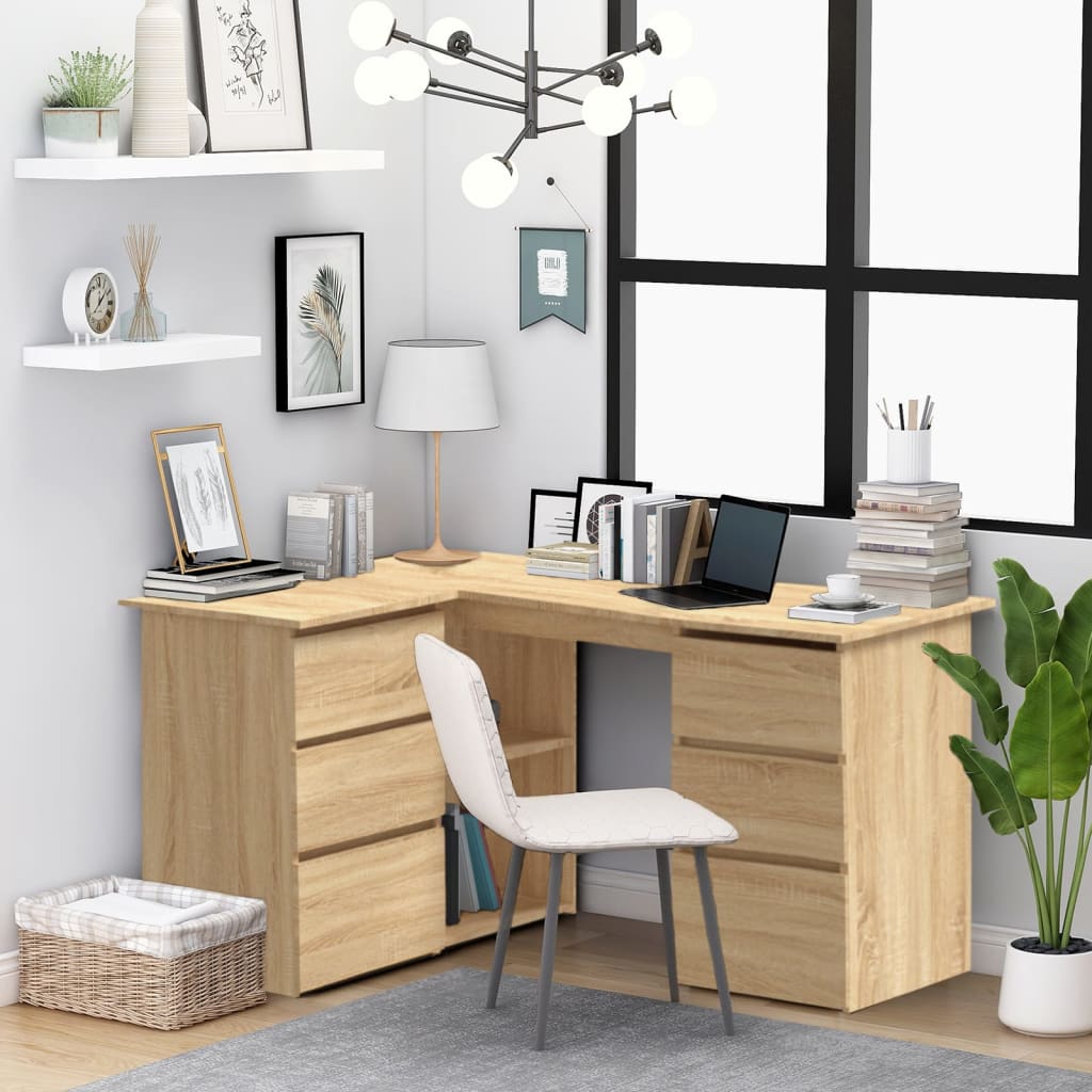 Bureau D angle Ch ne Sonoma 145x100x76 Cm Bois D ing nierie Leroy Merlin