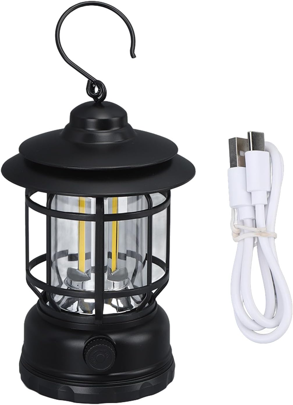 Lampa kempingowa Vintage LED, zasilana bateryjnie, ciepła biel, ładowalna, z regulowaną jasnością