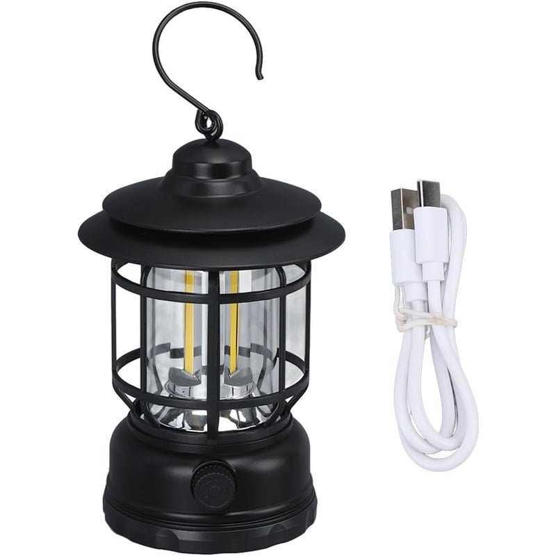 Lampa kempingowa Vintage LED, zasilana bateryjnie, ciepła biel, ładowalna, z regulowaną jasnością