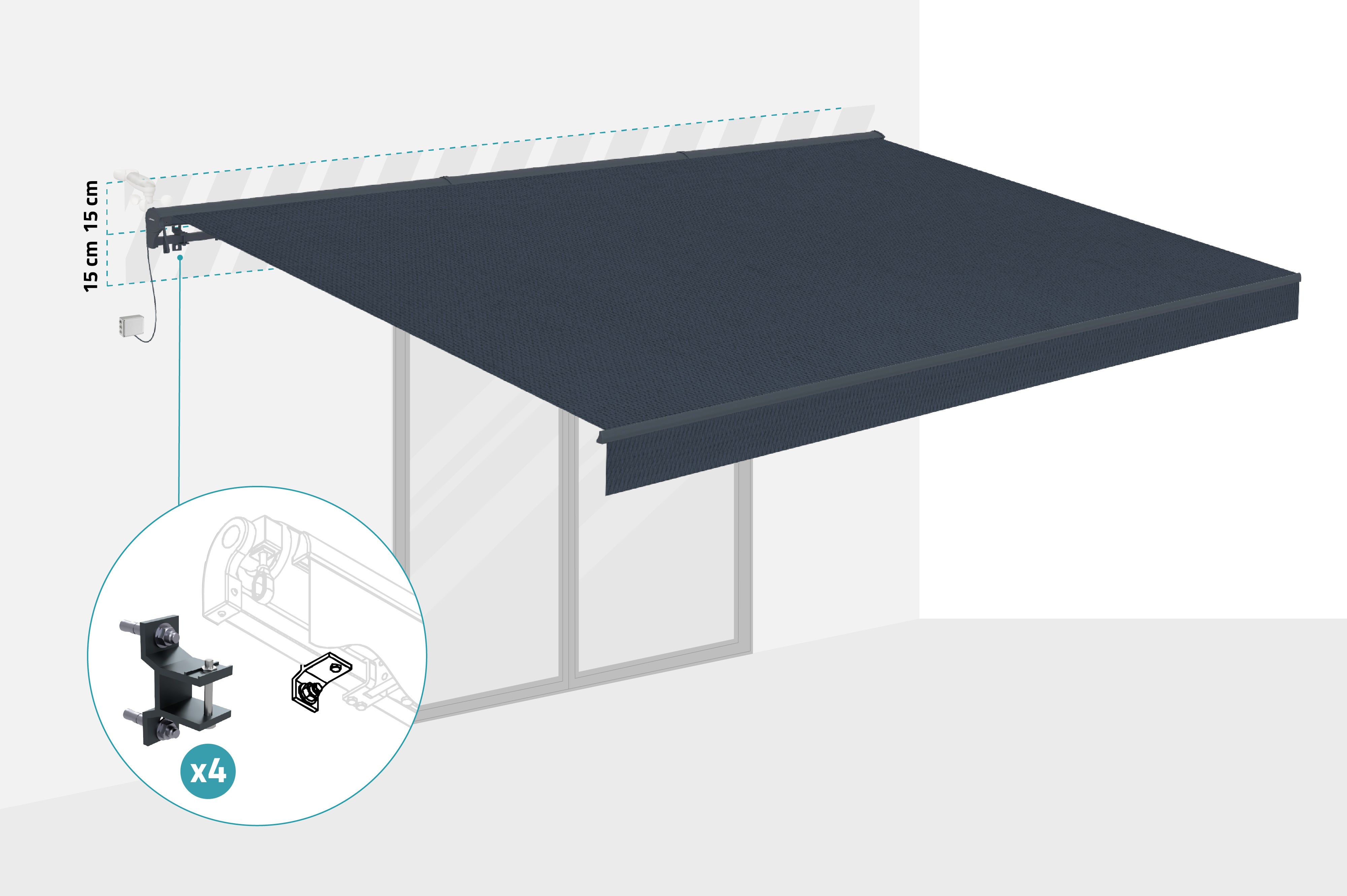 Store banne motorisé semi-coffre FAZZIO 5x3m - Toile premium 320g/m2 Gris - 5