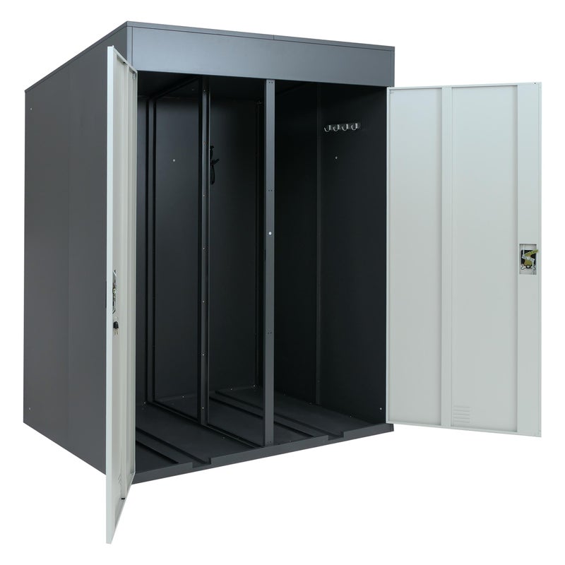 Garaż na 2 rowery HWC-H66b, boks rowerowy, wiata rowerowa z zamkiem, metalowa, 213 x 158 x 125 cm ~ antracyt/jasnoszary