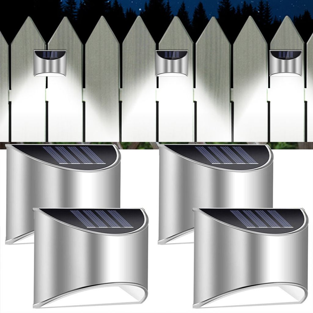 Zestaw 4 solarnych lamp LED, zewnętrzne kinkiety ogrodowe, wodoodporne IP44, solarne lampki na płot do Patio