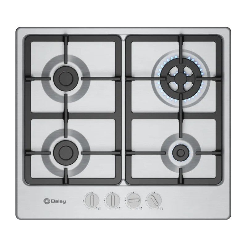 Placa de gas Balay 3ETX565CB 4 fuegos 60 cm acero inoxidable seguridad Wok - Imagen 2