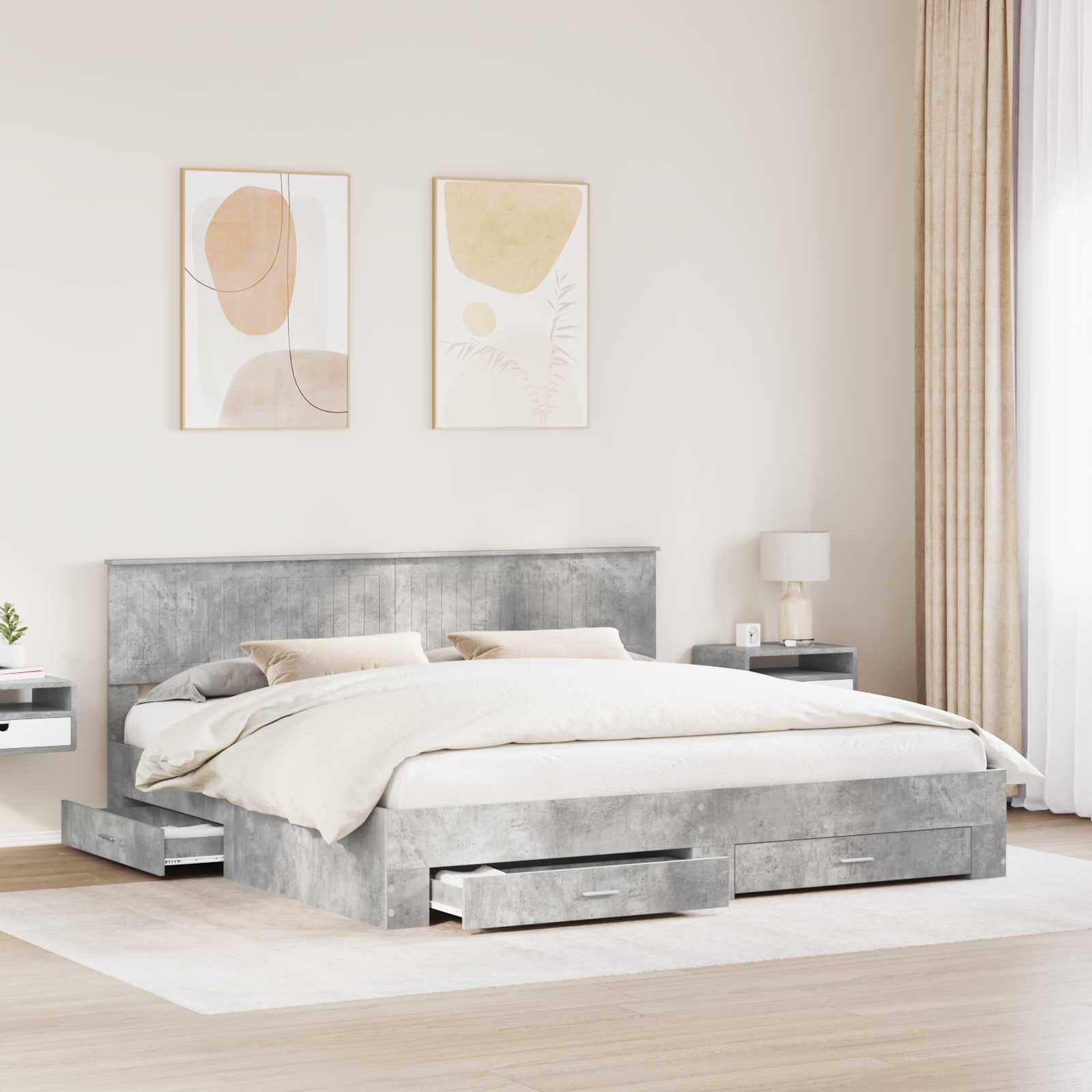 Cadre de lit gris béton 200 x 200 cm panneau de bois - 3