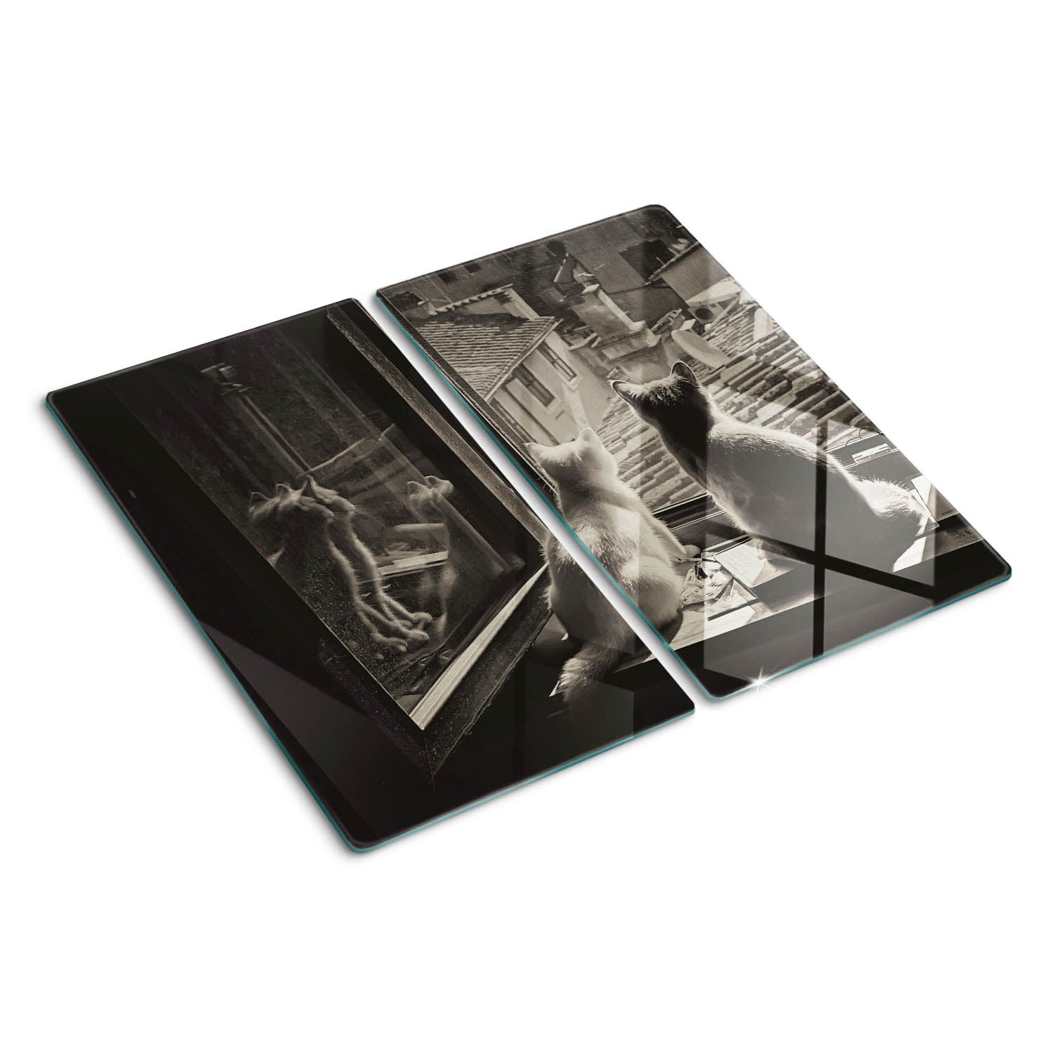 Szklana deska do krojenia Tulup Kształt prostokątny - 2x30x52 cm - Koty w oknie