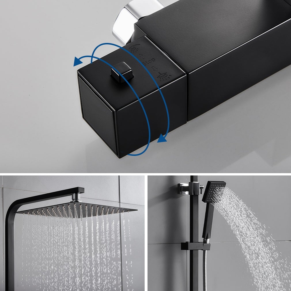 Colonne Douche Noir avec Mitigeur Thermostatique 2 Fonctions Ensemble Douche avec Douchette de tête de 10 pouces Haute Réglable 80-120 cm,EU Modèle - 3