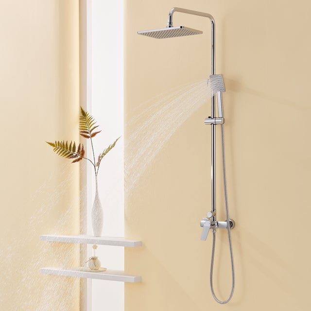 Colonna Doccia Meccanica, AURALUM MAX Colonna Doccia Cromata,Altezza Regolabile 90-1240mm per Bagno,Miscolatore Doccia con Doccia/Soffione Doccia