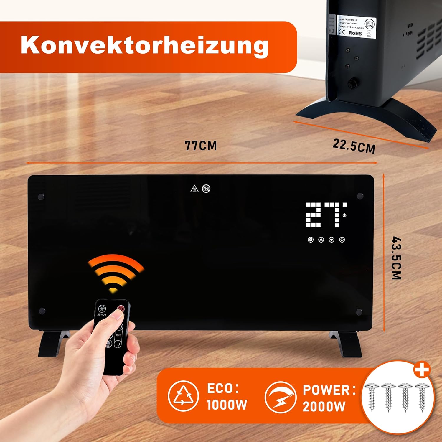 Nettlife Calefactor Eléctrico 2000W, Radiador Silencioso con Mando a Distancia, Termostato, Temporizador y 2 Modos. - 3