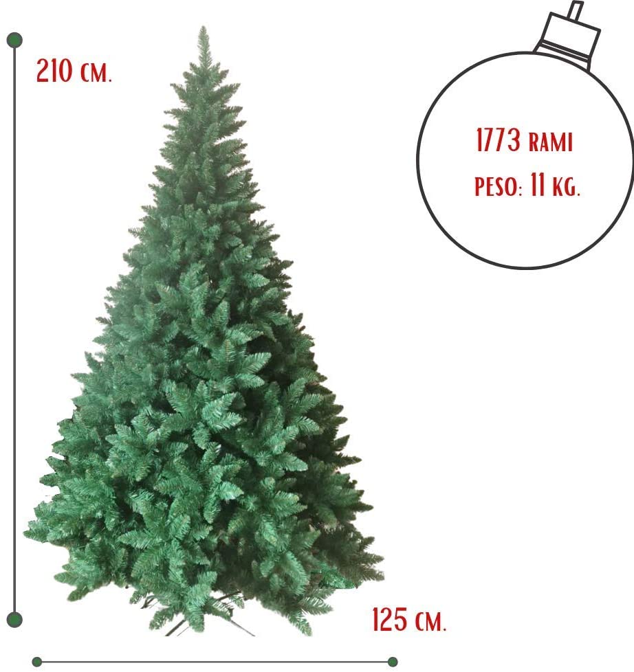 Albero Di Natale Artificiale In Pvc, Verde e Folto - 210 Cm 1173 Rami Ø 125 Cm - ZIK - 2