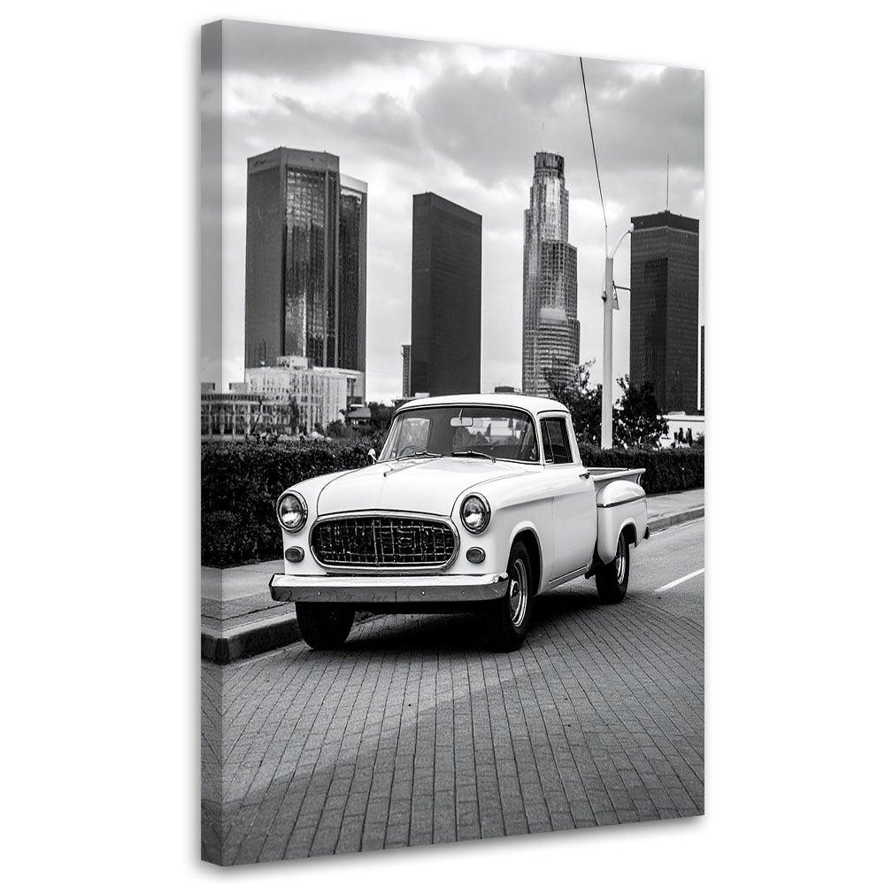 Obraz do salonu biura, Biały samochód PickUp stojący na ulicy w Hawanie Kuba 70x100