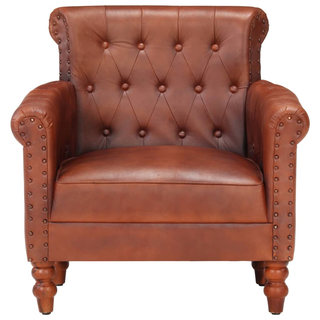 Fauteuil cosy Club vintage en cuir patiné couleur marron foncé