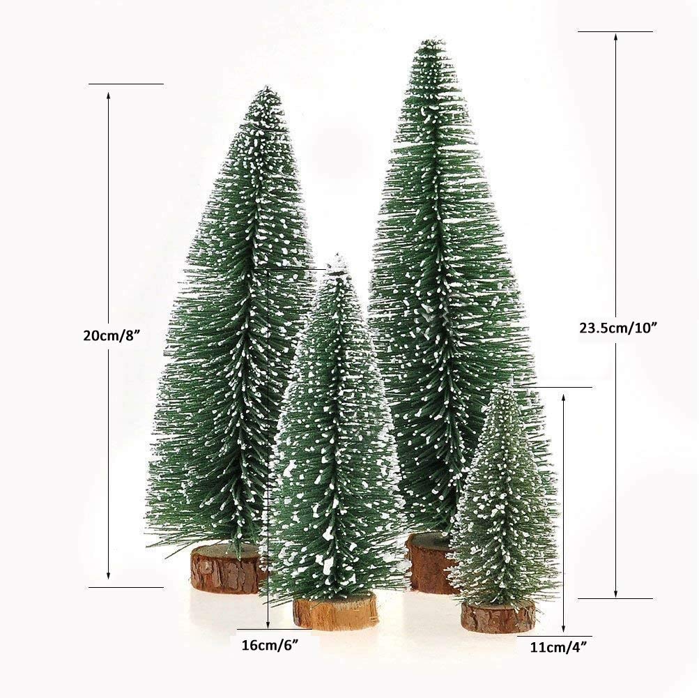 Mini pins de Noël, 4 arbres en sisal givré avec base en bois, arbres de Noël de table pour la décoration de la maison (vert) - 2