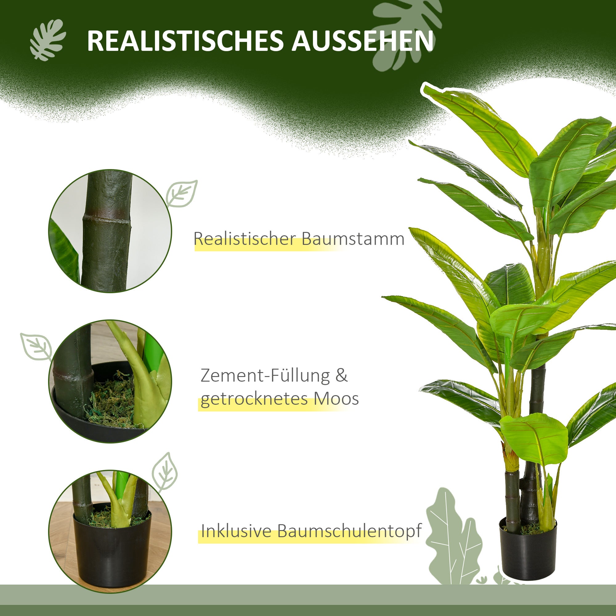 Plantes artificielles de 150 cm, plantes artificielles en pot, bananier artificiel, plante artificielle, arbre artificiel, plante d'intérieur - 5