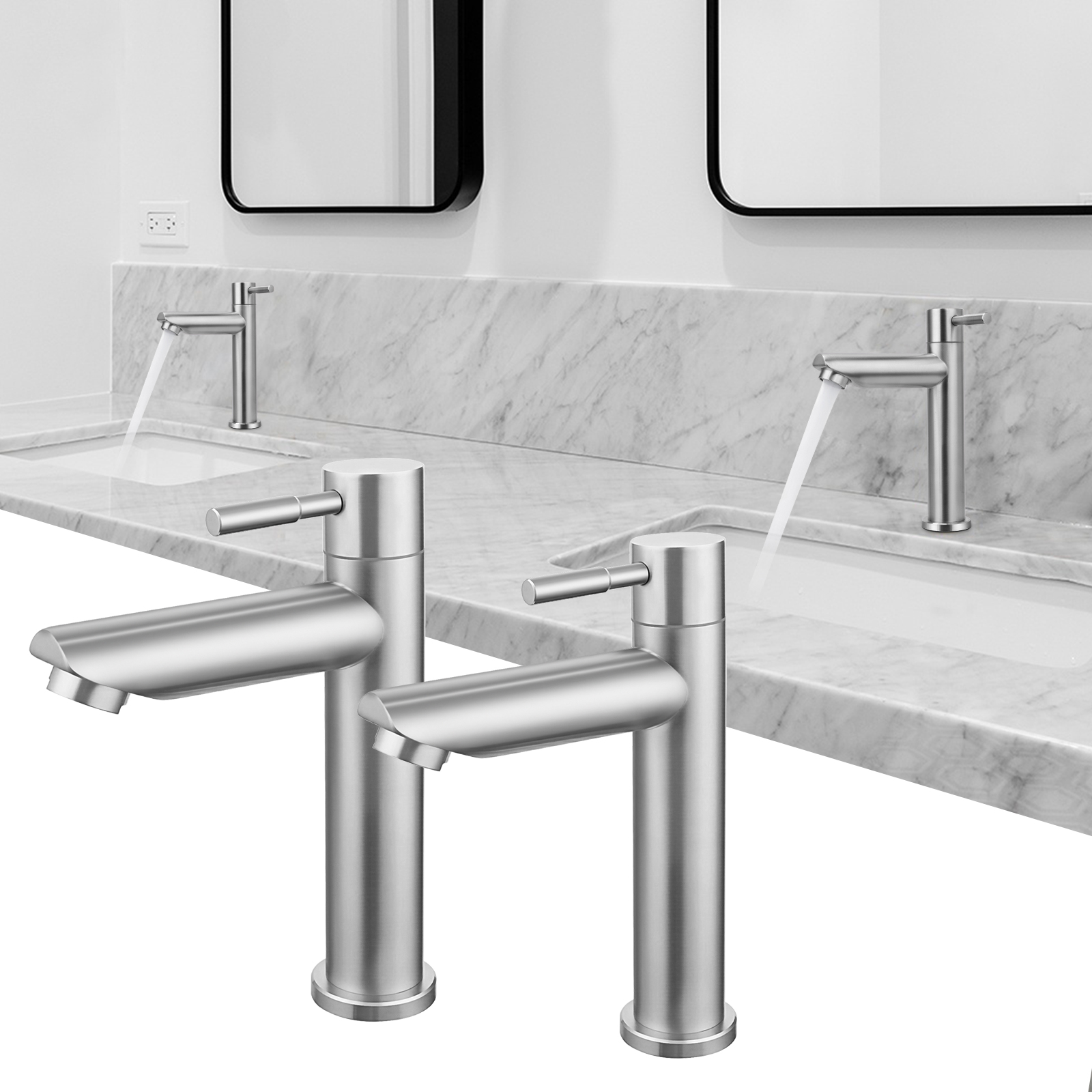 LOVHAUS Bateria Zimnej Wody ze Stali Nierdzewnej do Toalety dla Gości, do Łazienki i Umywalek, 2 Sztuki