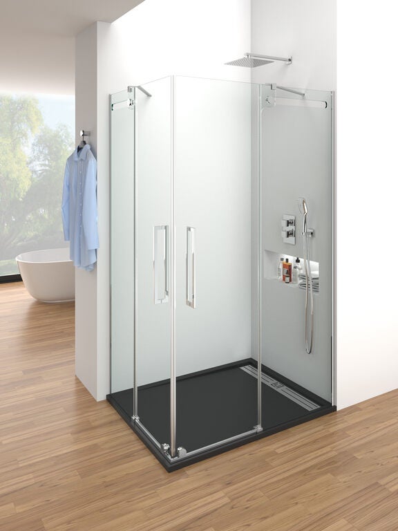 Mampara Angular VETRUM Transparente Cromado 100x80 cm | Leroy Merlin