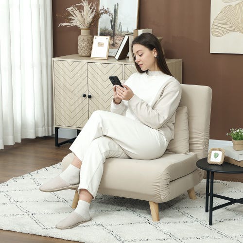 Poltrona letto pieghevole in velluto beige, senza braccioli