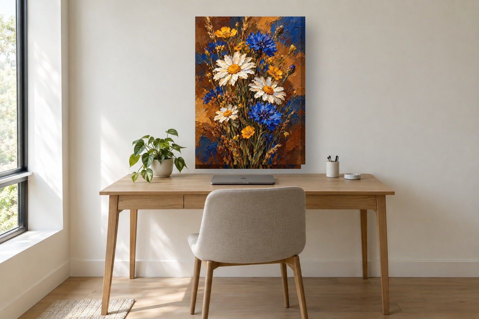 Tableau floral à l’aquarelle «Fleurs des champs, huile» sur toile ...