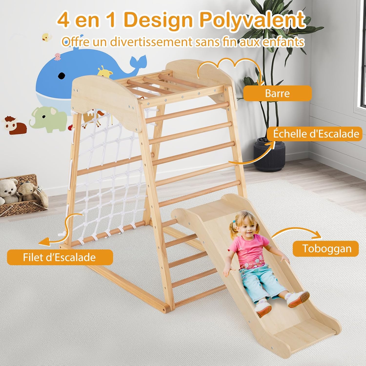 Ensemble De Toboggans Pour Enfants, Toboggan 7 En 1, Double Toboggan Allee Escalier Structure Descalade Telescope 1 A 3 Ans Interieur Et Exterieur Jaune 88453193