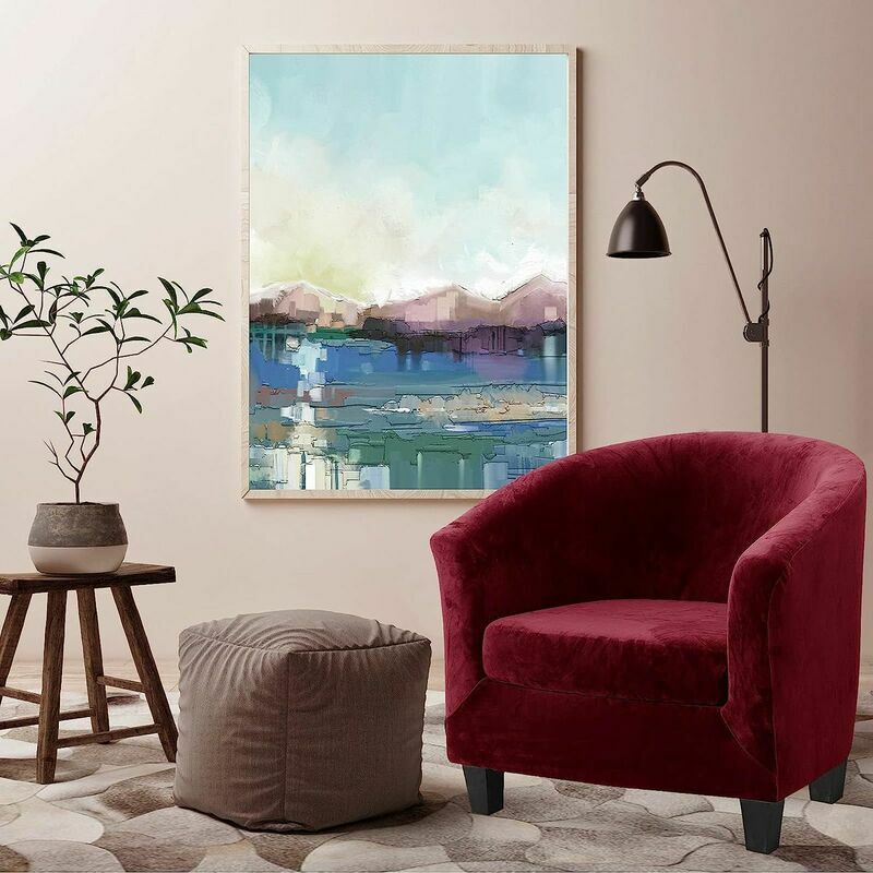 Velours Housse de Fauteuil Club Ensemble de Deux Pièces Extensible Salon Cabriolet Tub Chair avec Housse de Coussin (Vin Rouge) - 4