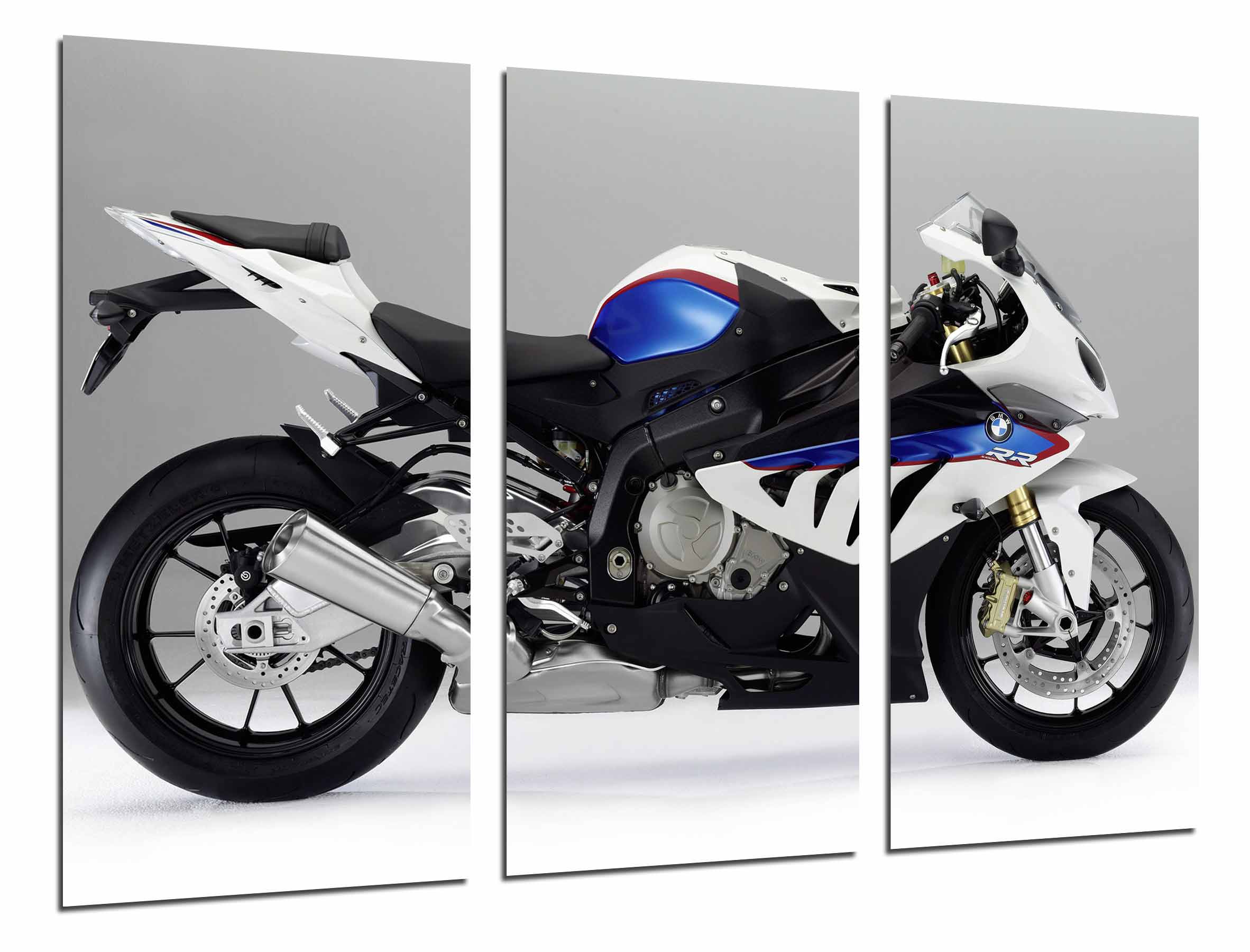 Moto bmw, blanca y azul, carretera, impresión fotográfica sobre madera, cuadro moderno decorativo