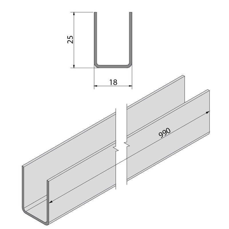 Profil de guidage en U en aluminium 25 x 18 mm - 0,99 m - 2