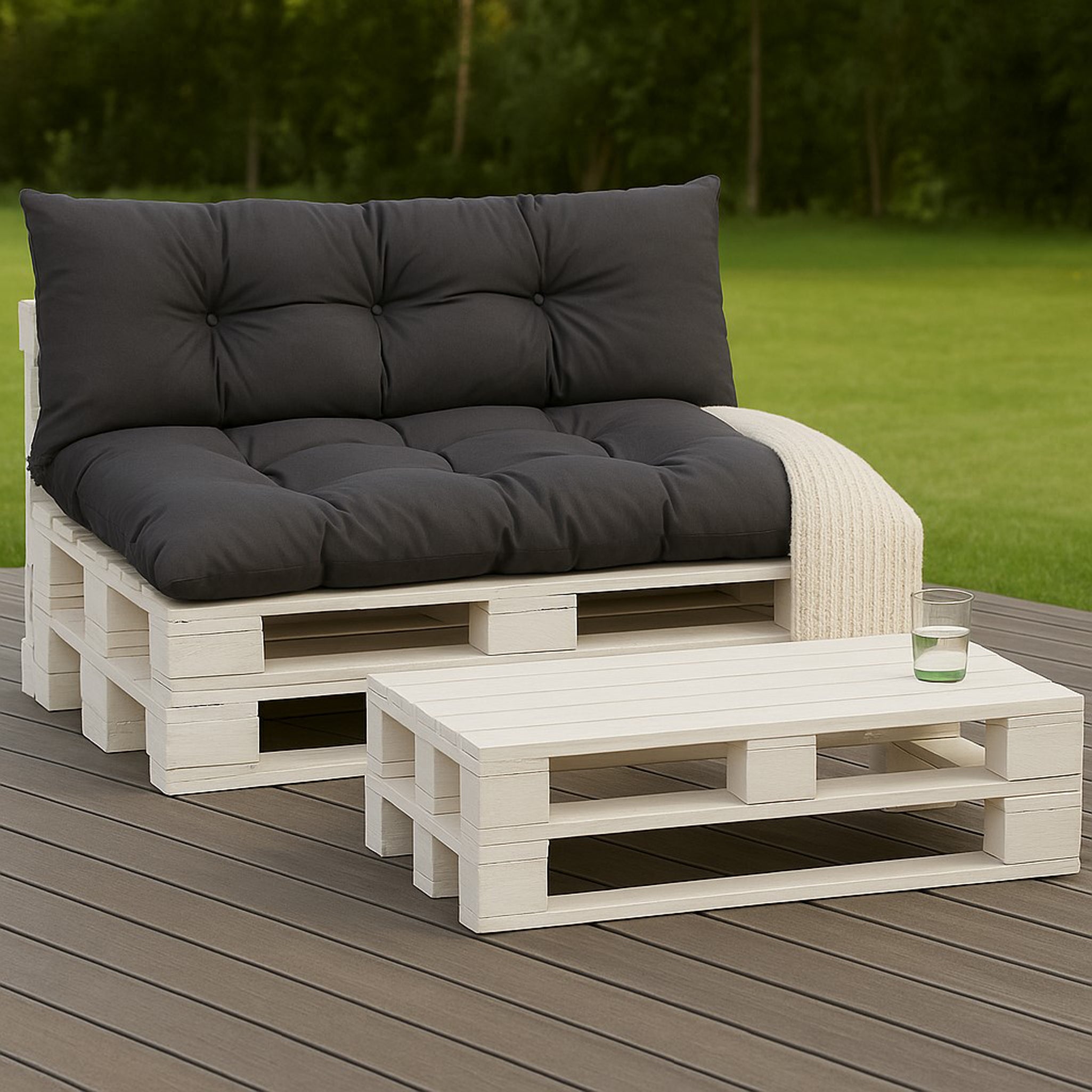 Set coussins pour palettes 120x80 avec dossier 120x40 noir – coussins extérieurs pour canapé palette, matelas de jardin durable - 5
