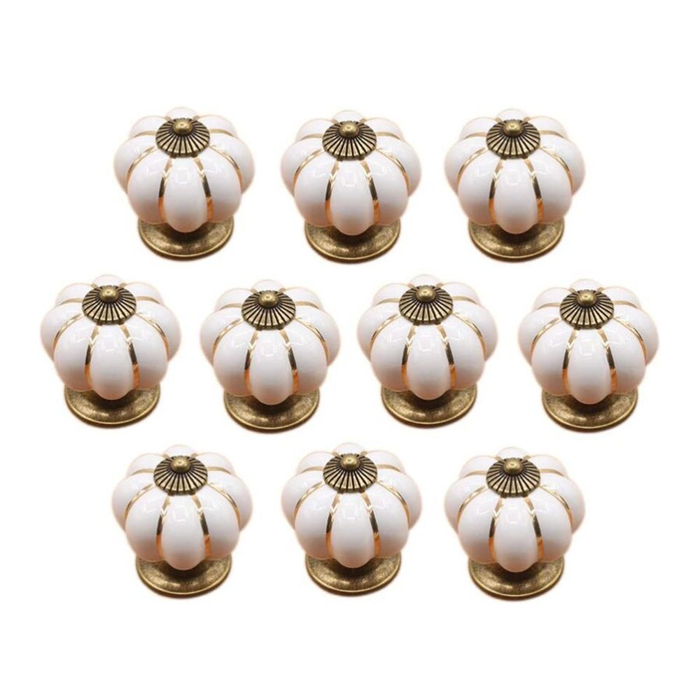Zestaw 10 ceramicznych gałek do szuflad w kształcie dyni, guzików do szuflad kuchennych i mebli szafkowych (Biały, 40 mm)