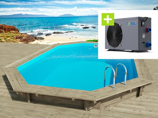 Piscine hors sol bois, Florida 130, 6.57 x 4.57 x 1.31 m + Pompe à chaleur, Puissance 6.1 kW