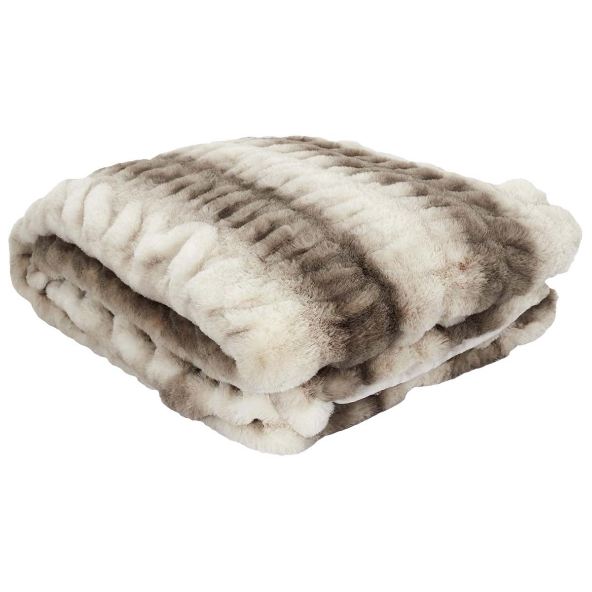 Plaid Ultra Doux 140x200cm Imitation Fourrure Texturée Marron et Crème - ICONIC - 4