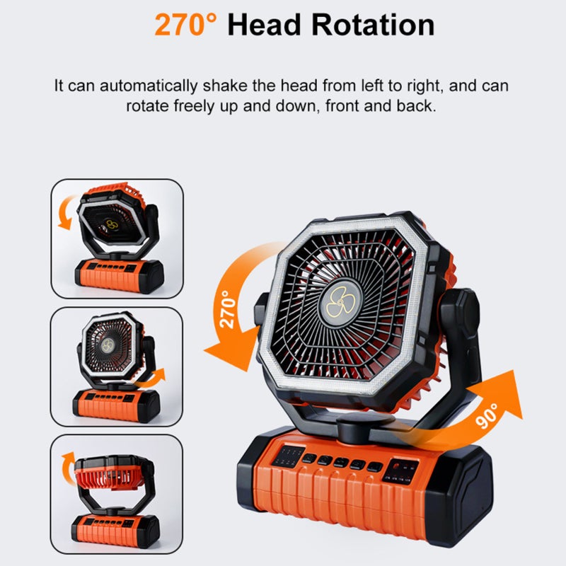 Ventilateur de camping rechargeable avec lanterne LED, télécommande, oscillation (suspendu, batterie longue durée) - 6