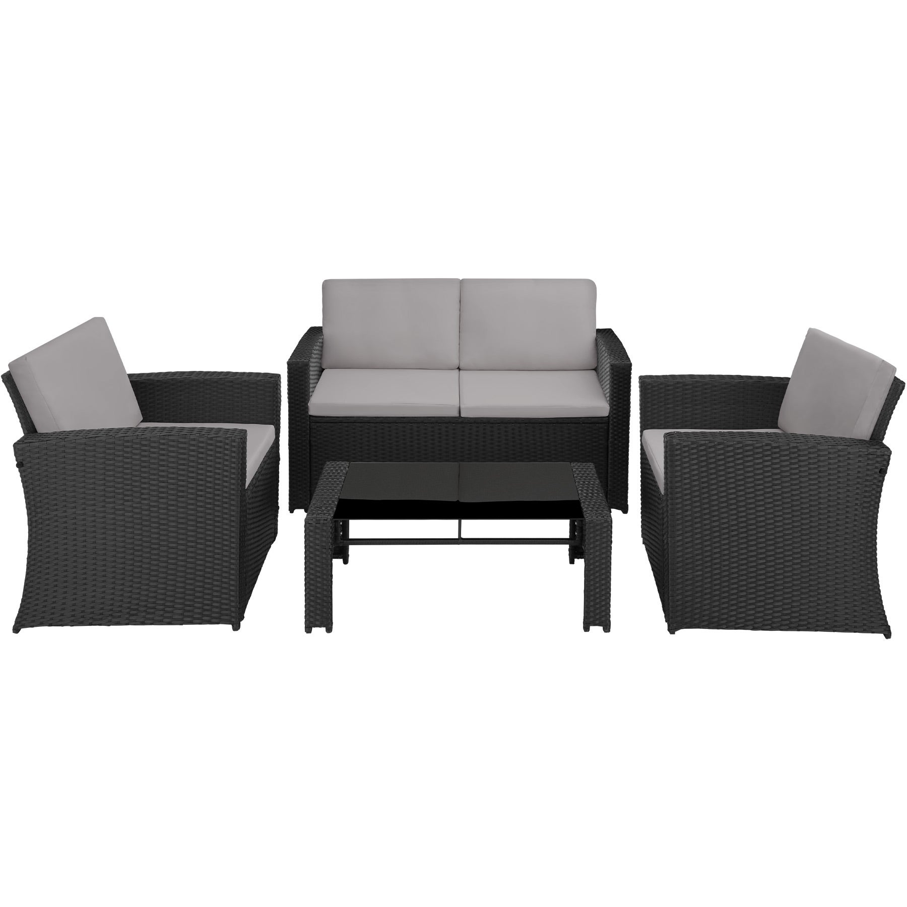 Salon bas de jardin en polyéthylène et structure en acier 4 places design courbé et plateau amovible en verre TECTAKE - 2