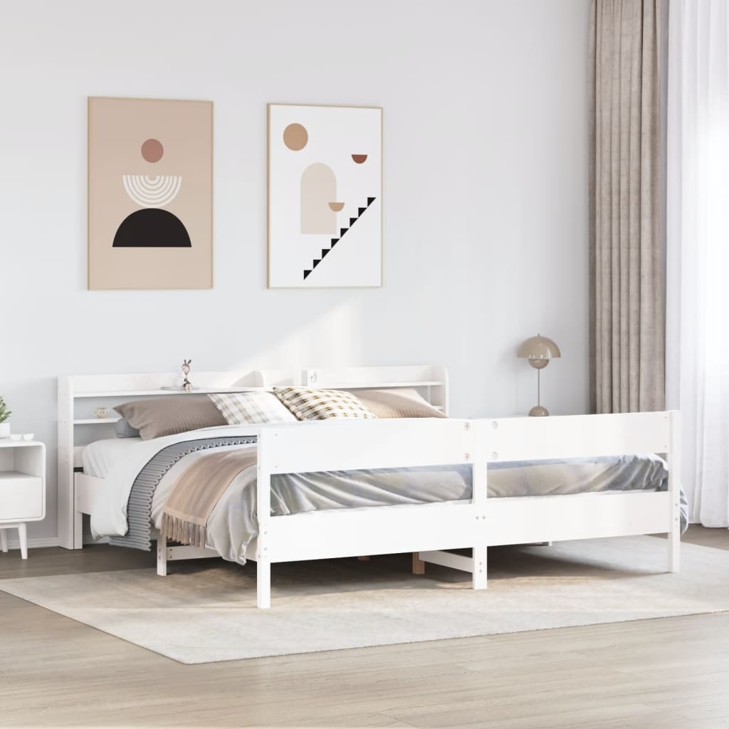 Rama łóżka bez materaca biała 180x200 cm lite drewno sosnowe