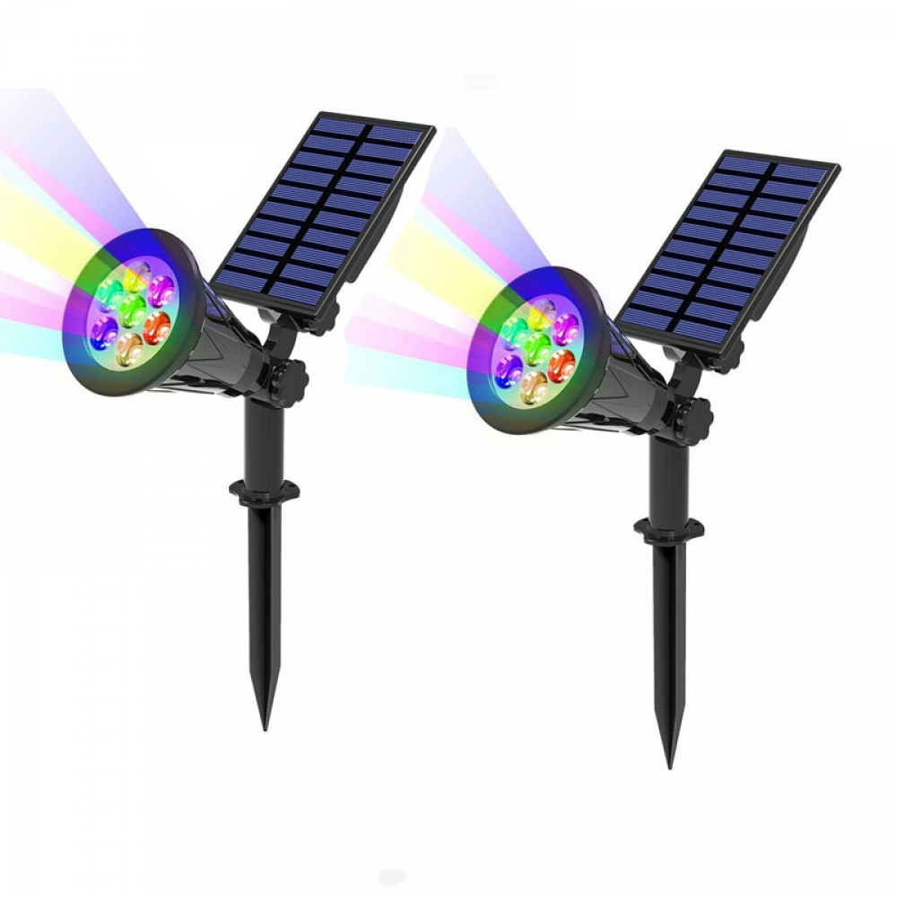 Zestaw 2 lamp solarnych LED z 7 diodami, zewnętrzny reflektor solarny, bezprzewodowy, wodoodporny, IP65, regulowany w zakresie 180°