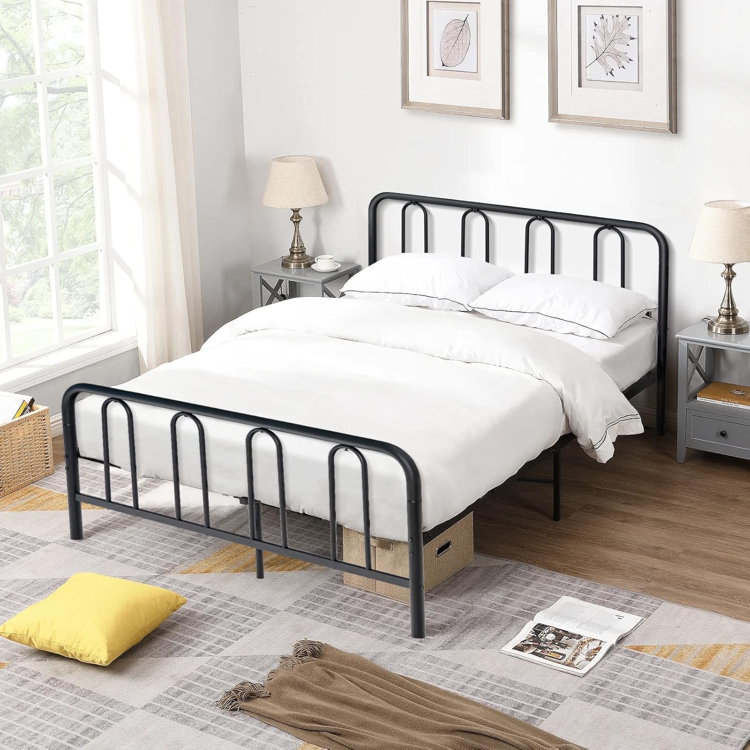 Cadre De Lit Métal Bilily 15,2 Cm - Double XL, Sommier à Lattes Acier, Profil Bas, Pas De Sommier Tapissier