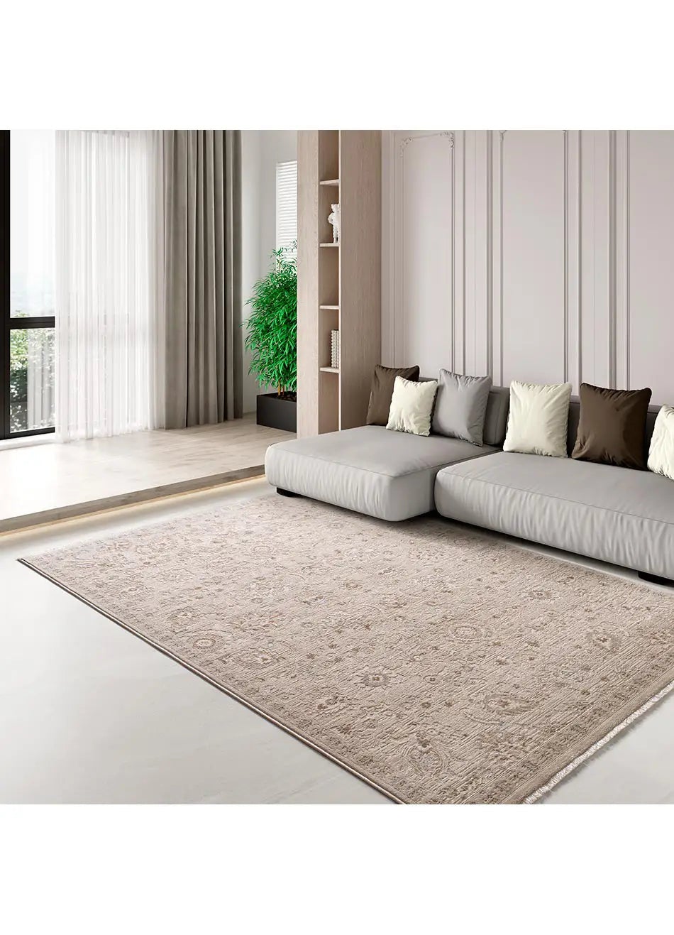 Tapis intérieur beige rectangulaire l.160 x L.230 cm ONA vintage avec franges - ATTICGO - 8