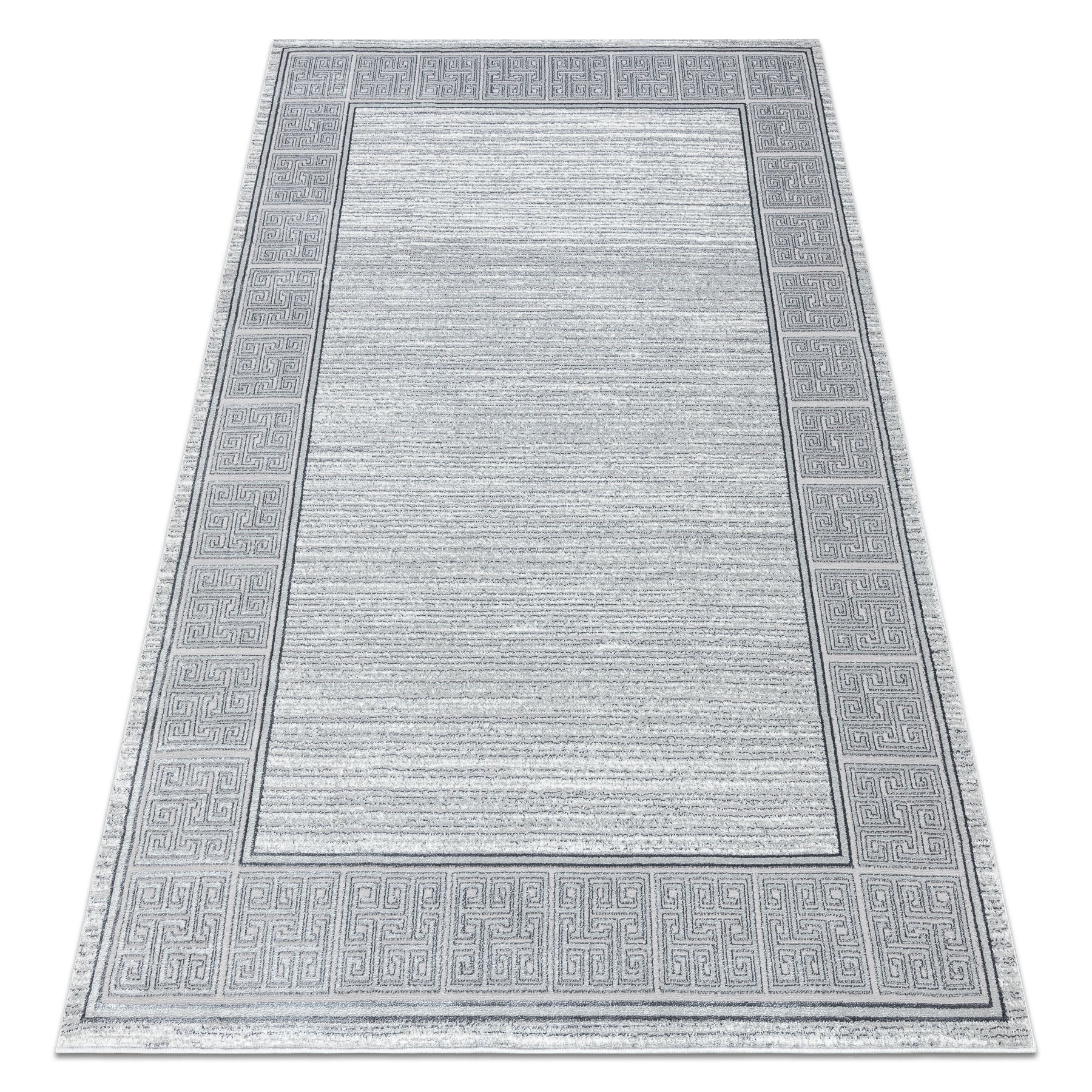 Dywan ALLURE 8783 Grecki klucz, ramka - Strukturalny, stylowy, glamour jasnoszary / biały 240x330 cm
