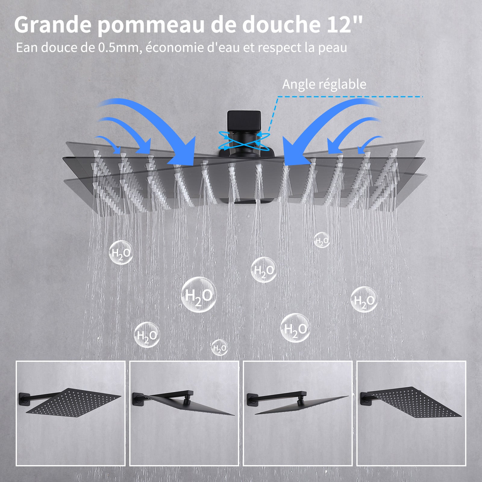 Colonne de Douche Encastrée Noir avec Tête Carrée 12