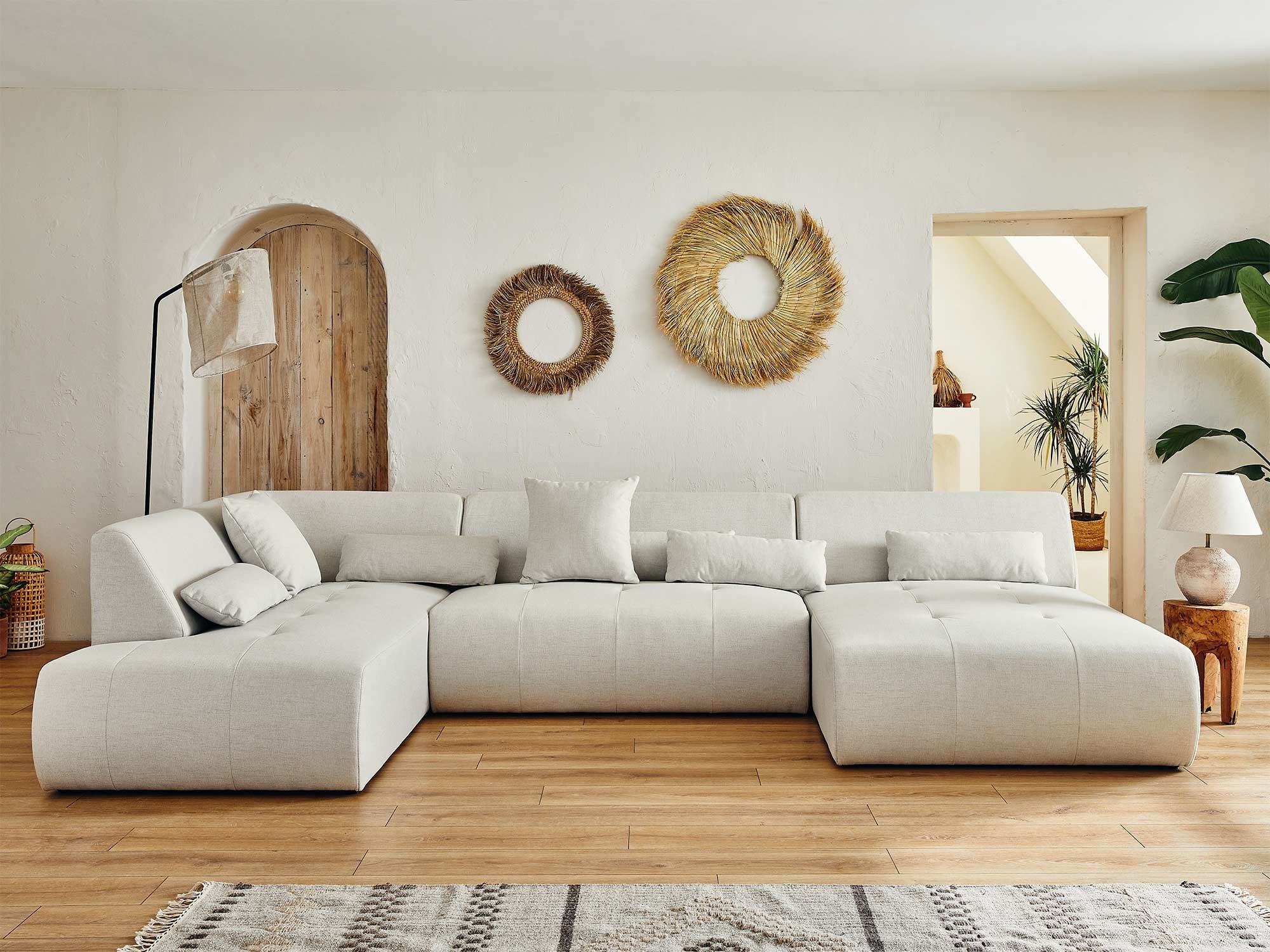 Canapé panoramique 7 places en Tissu Beige - ONYX - Best Mobilier - 5