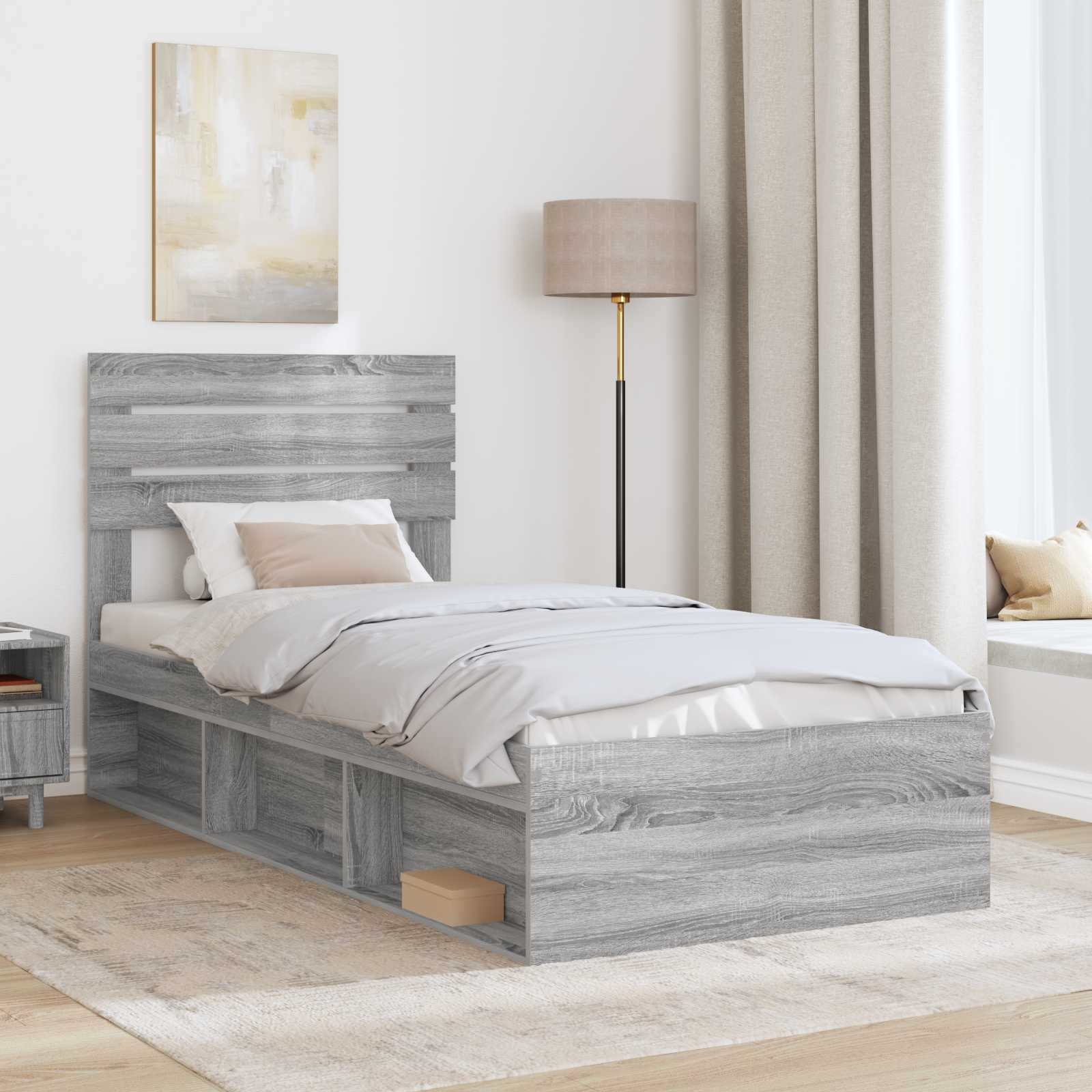 Cadre de lit gris 75 x 190 cm, pin massif - 3