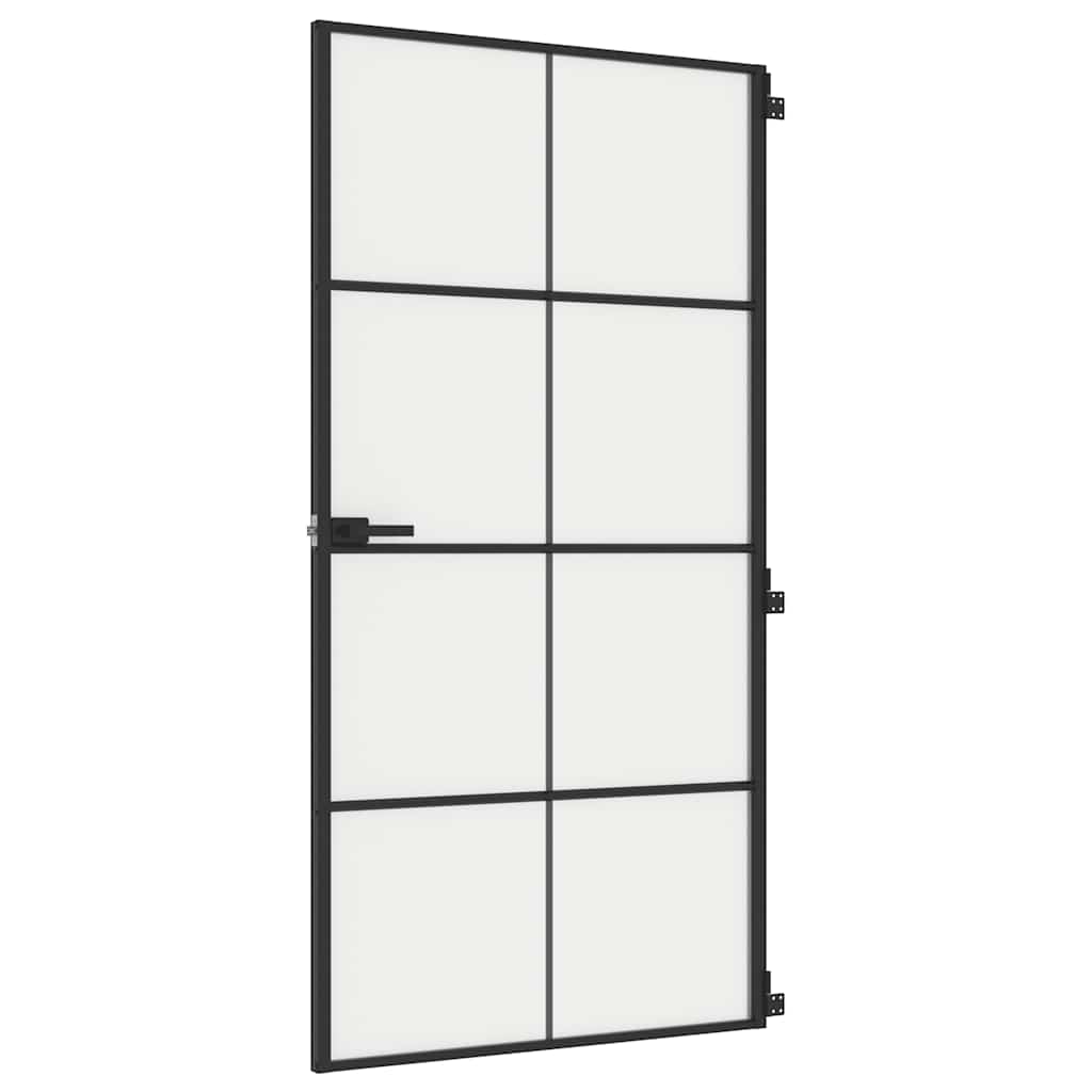 Czarne aluminiowe drzwi wewnętrzne ze szkłem hartowanym, smukłe i nowoczesne, wytrzymałe i zapewniające prywatność, 102,5 x 201,5 cm