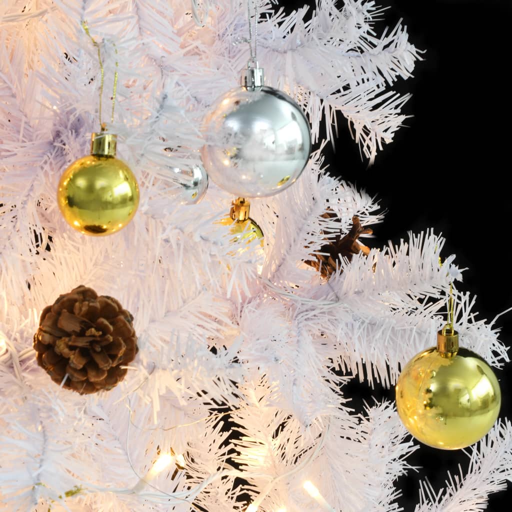 Árvore de Natal pré-iluminada com luzes e bolas brancas 210 cm - COMFORTXL - 8