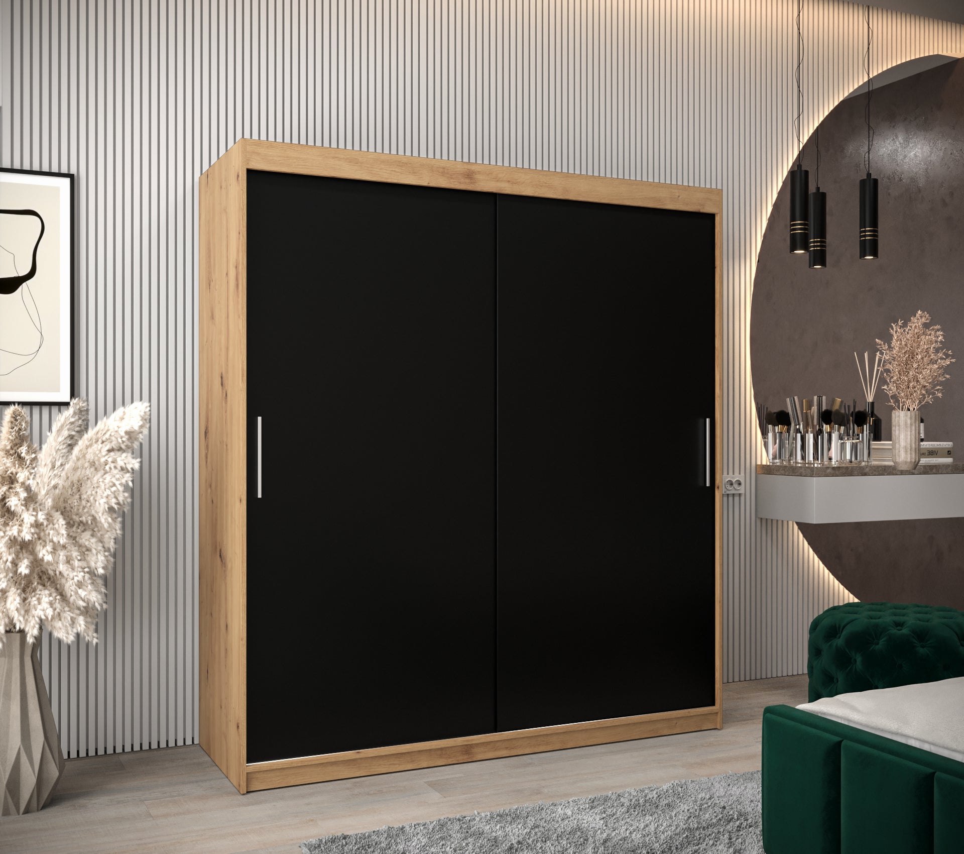 Szafa przesuwna garderoba TOKYO 180 x 62 x 200 cm Artisan + Czarny - Abiks Meble