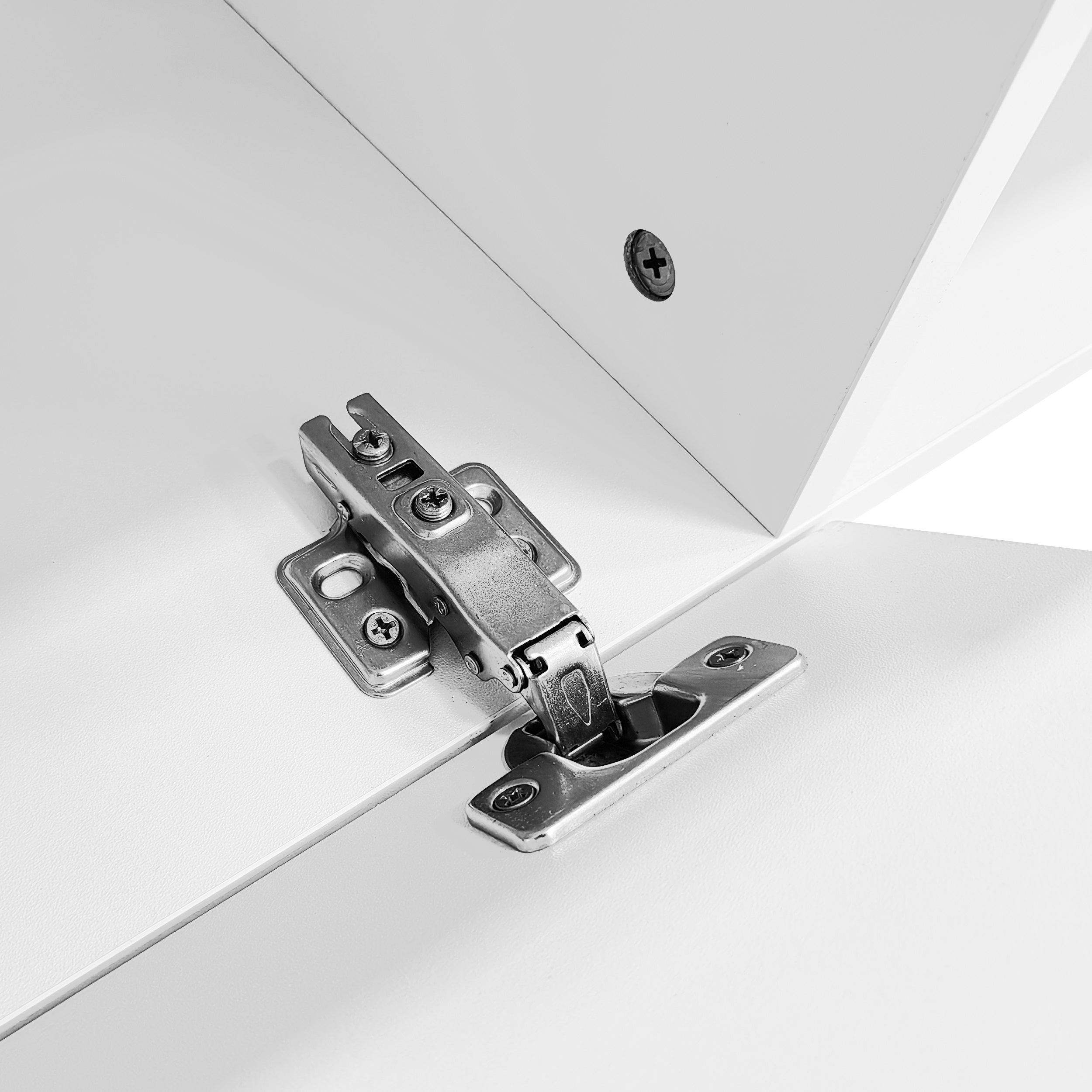 Meuble TV suspendu 160cm - 1 compartiment ouvert & 2 portes abattantes - aspect brillant - Blanc - 7