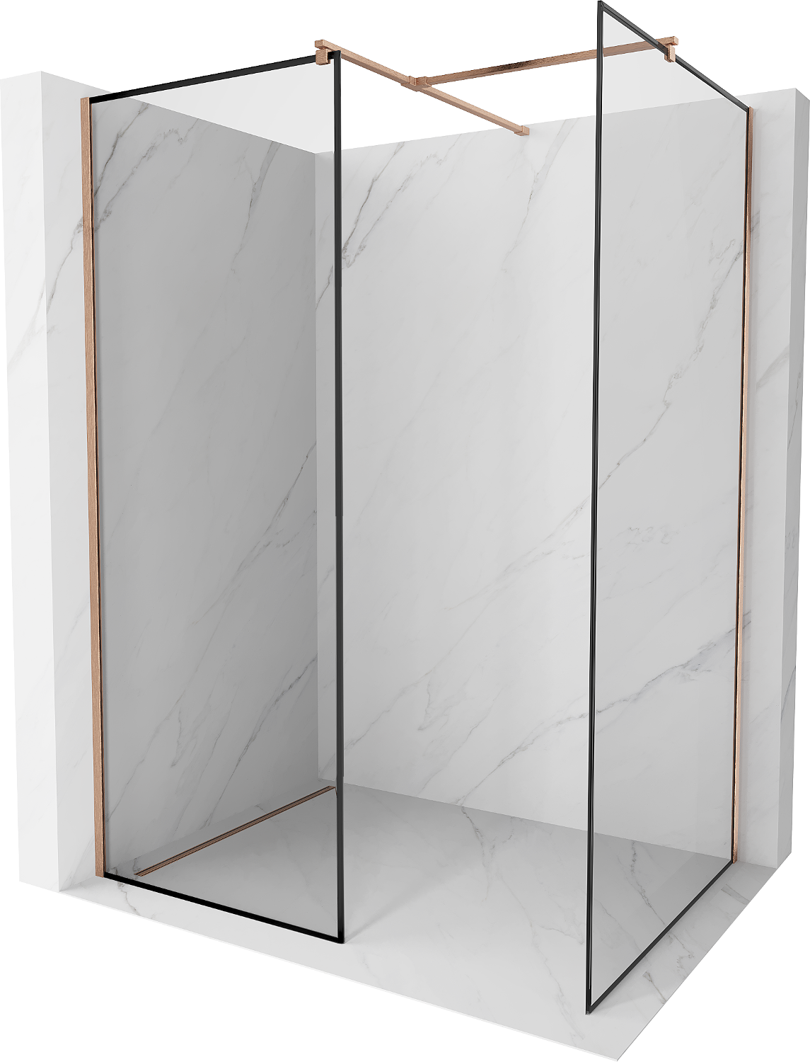 Mexen Kioto ścianka prysznicowa Walk-in 110 x 80 cm, czarna ramka, miedź szczotkowana - 800-110-202-65-70-080