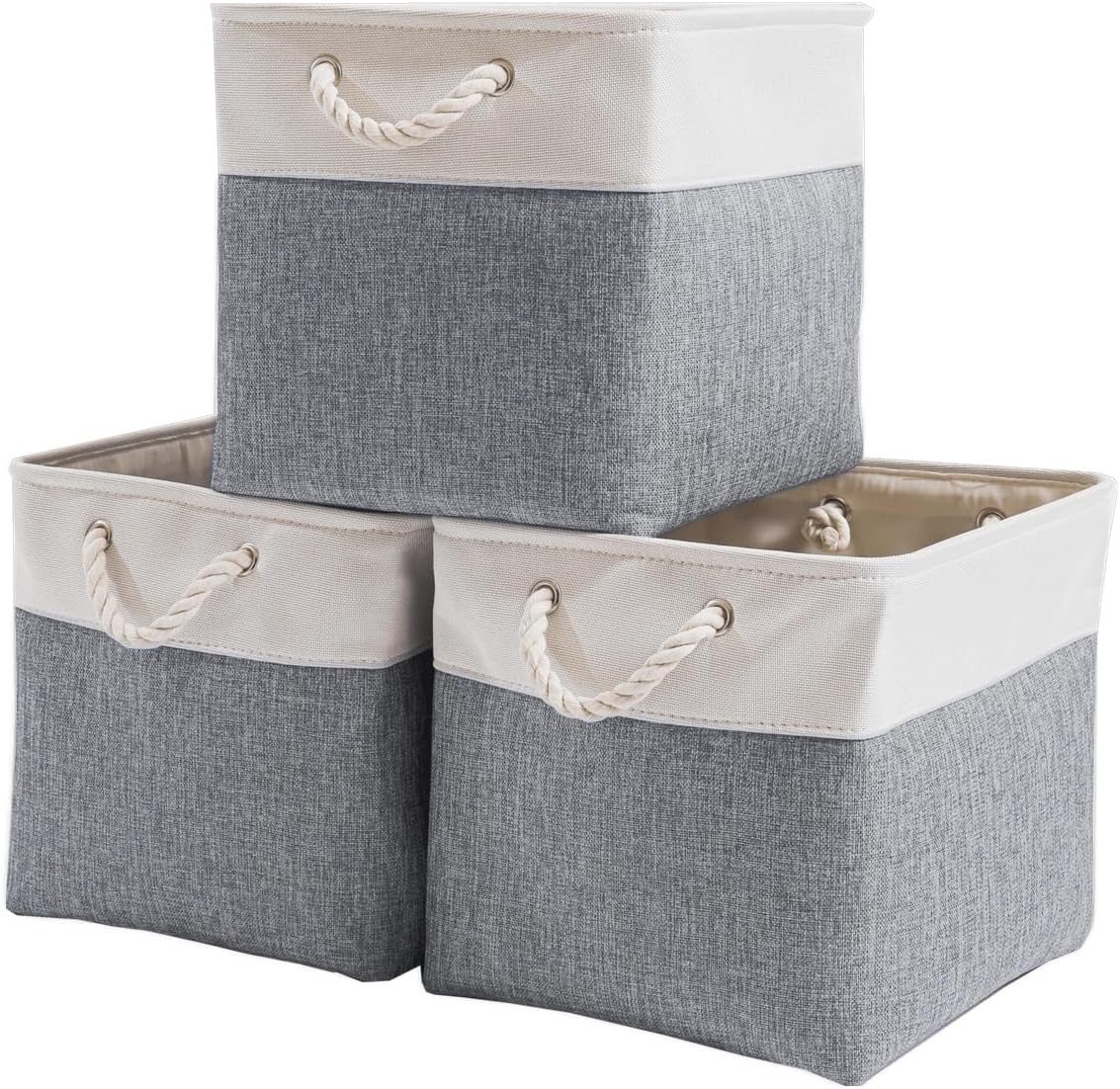 Set de 3 cutii de depozitare din material textil gri rece, 33 x 33 x 33 cm, pentru dulap, raft si haine 3buc